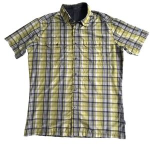 KUHL Mens Plaid Short Sleeve Button Up Shirt‎ Outdoor Casual Green Gray Med
